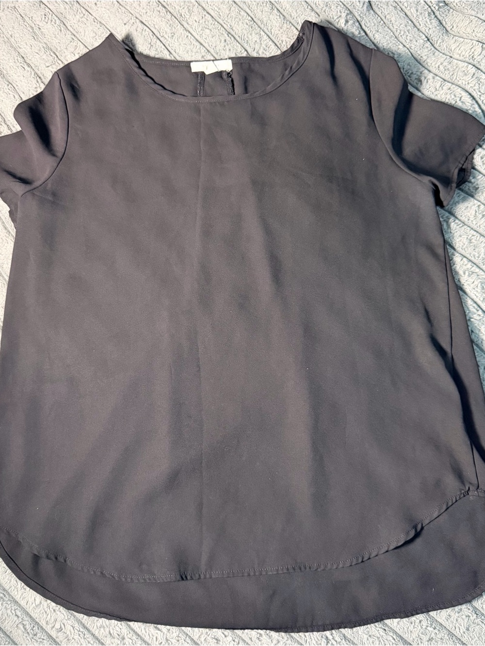 Pleione Black High Low Blouse Short Sleeve Top SP Small Petite Made in USA
